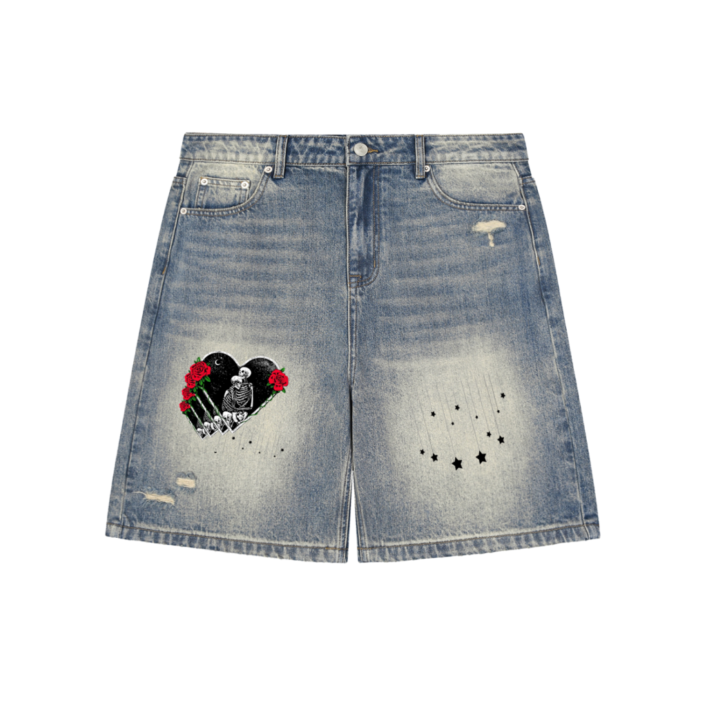 Faded Distressed Baggy Denim Shorts